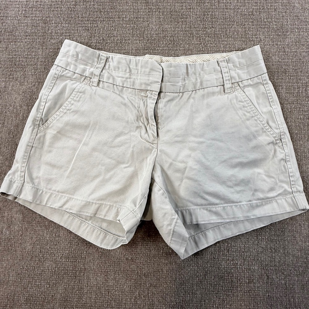 J.Crew Chino Shorts Women's Size 2 Beige Cotton Twill Mid Rise 3 Inch Inseam